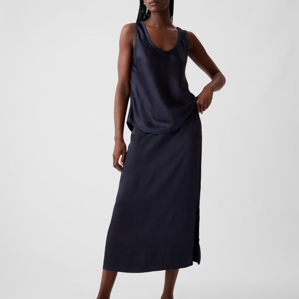 🆕GAP Navy Satin Tank Top And Skirt, Size Medium